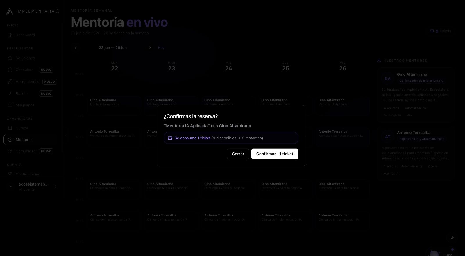 Reservar una sesión de mentoría