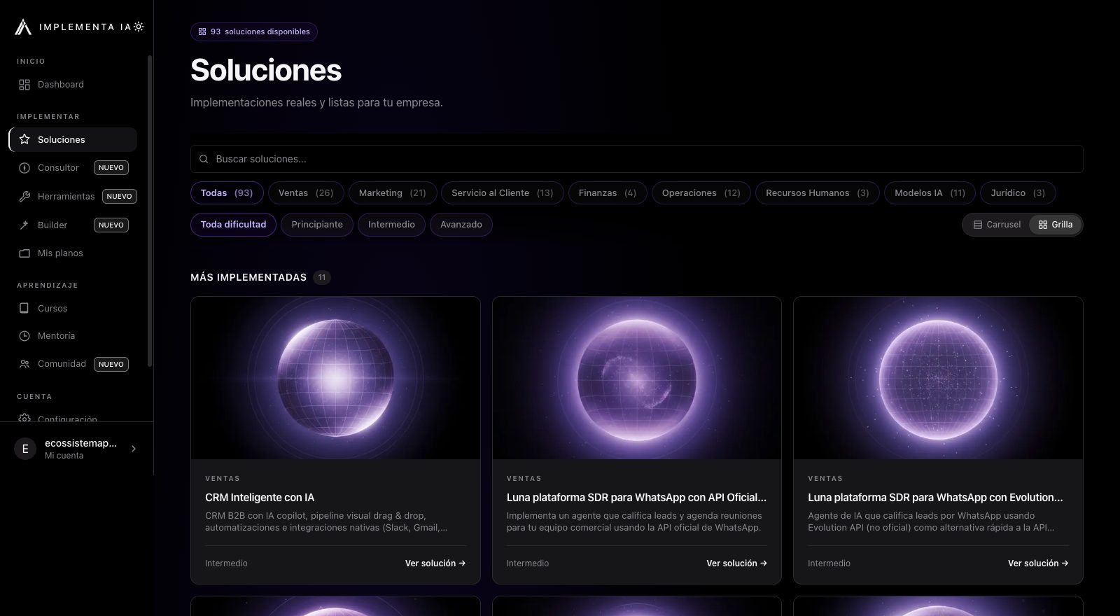 Catálogo de soluciones de Implementa IA