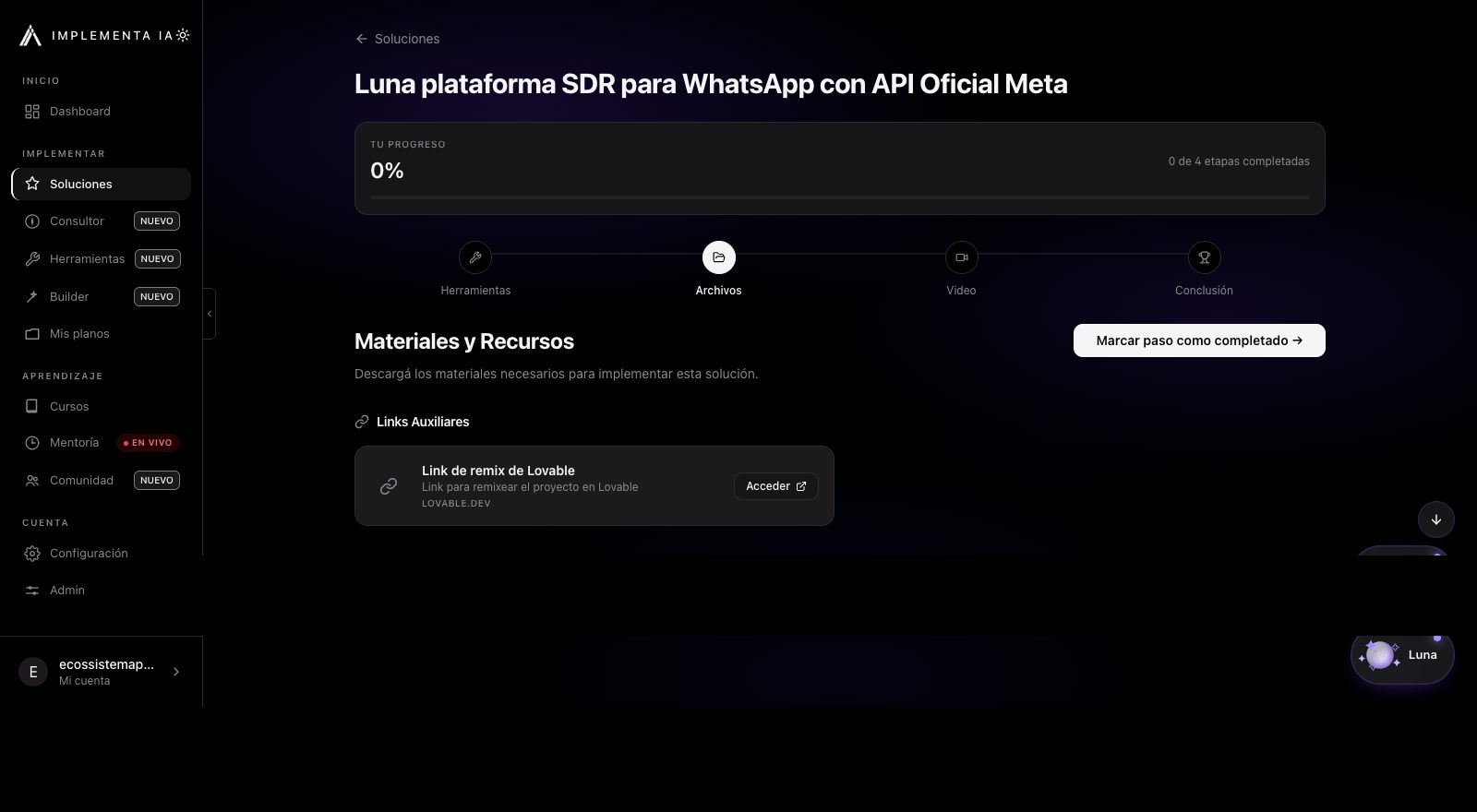Paso: archivos y materiales de la solución