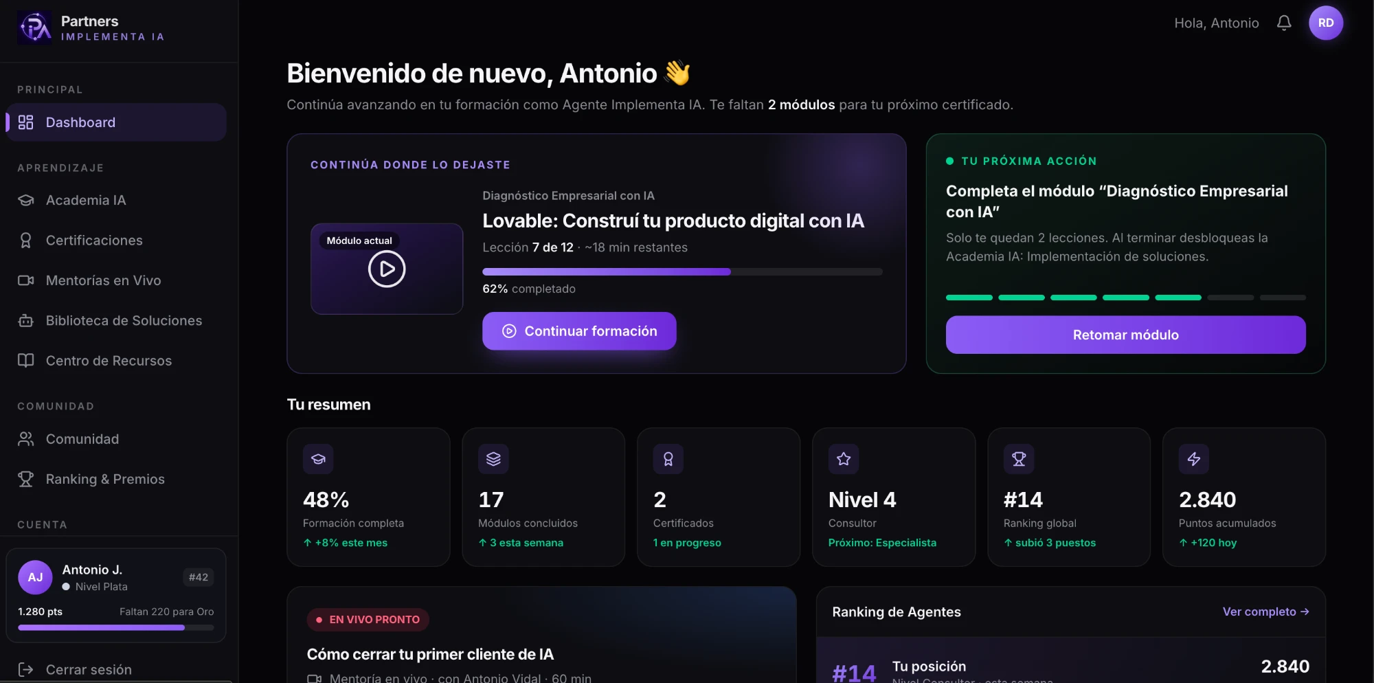 Tu panel de agente